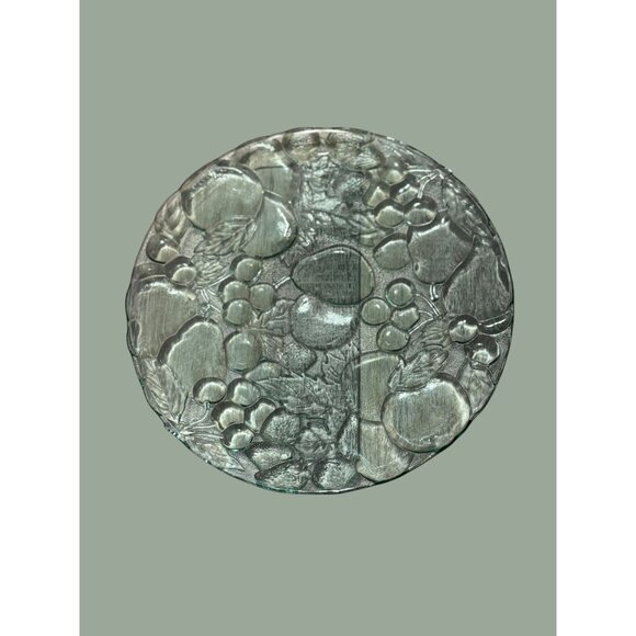 Vintage 90's Libbey Orchard Fruit Green Glass Serving Platter Cake Plate - Picture 7 of 7